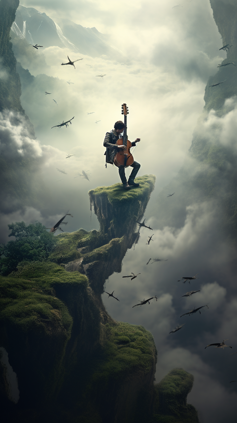 Enchanting image of a flying musician