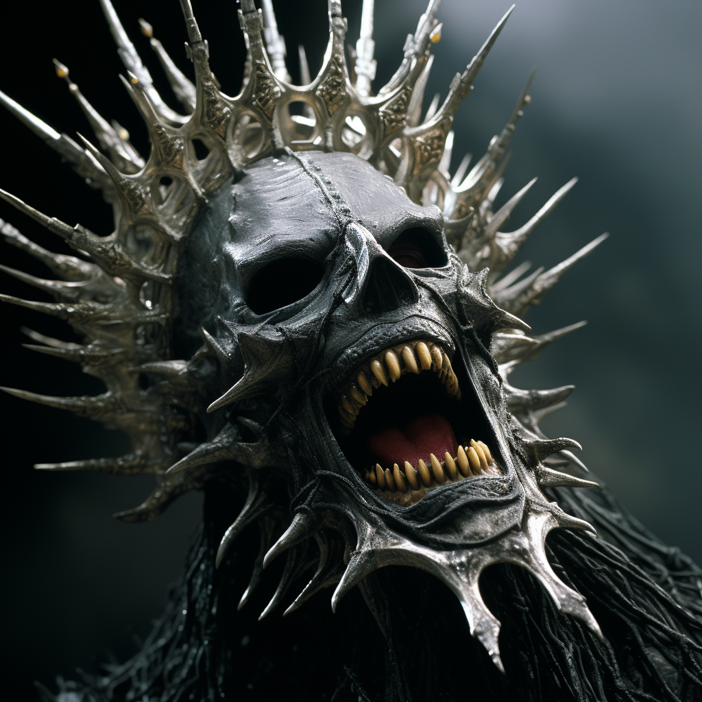 Cinematic still of LOTR Mouth character with crown