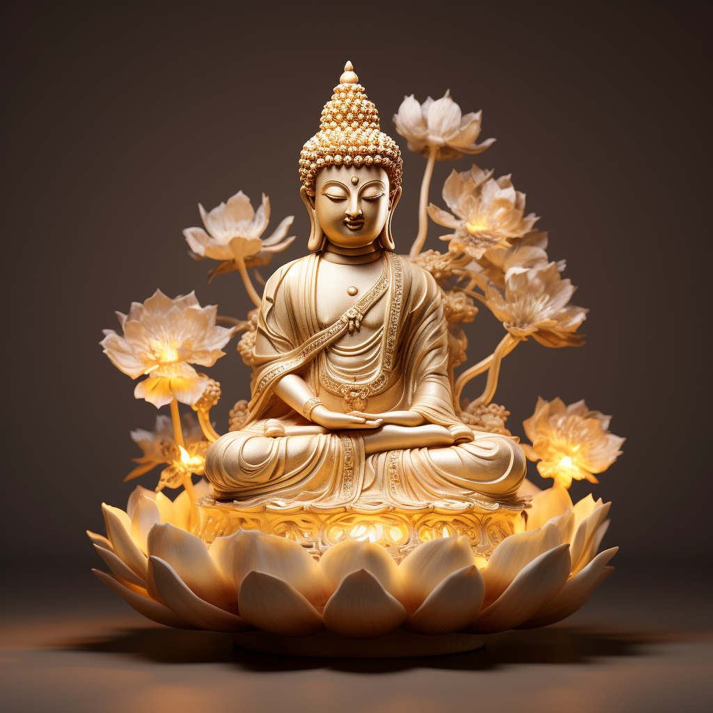 Meditating Buddha surrounded by Lotus Flower Light