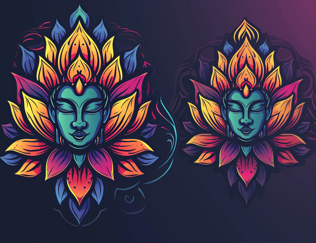 Vibrant lotus flower and Buddha face image