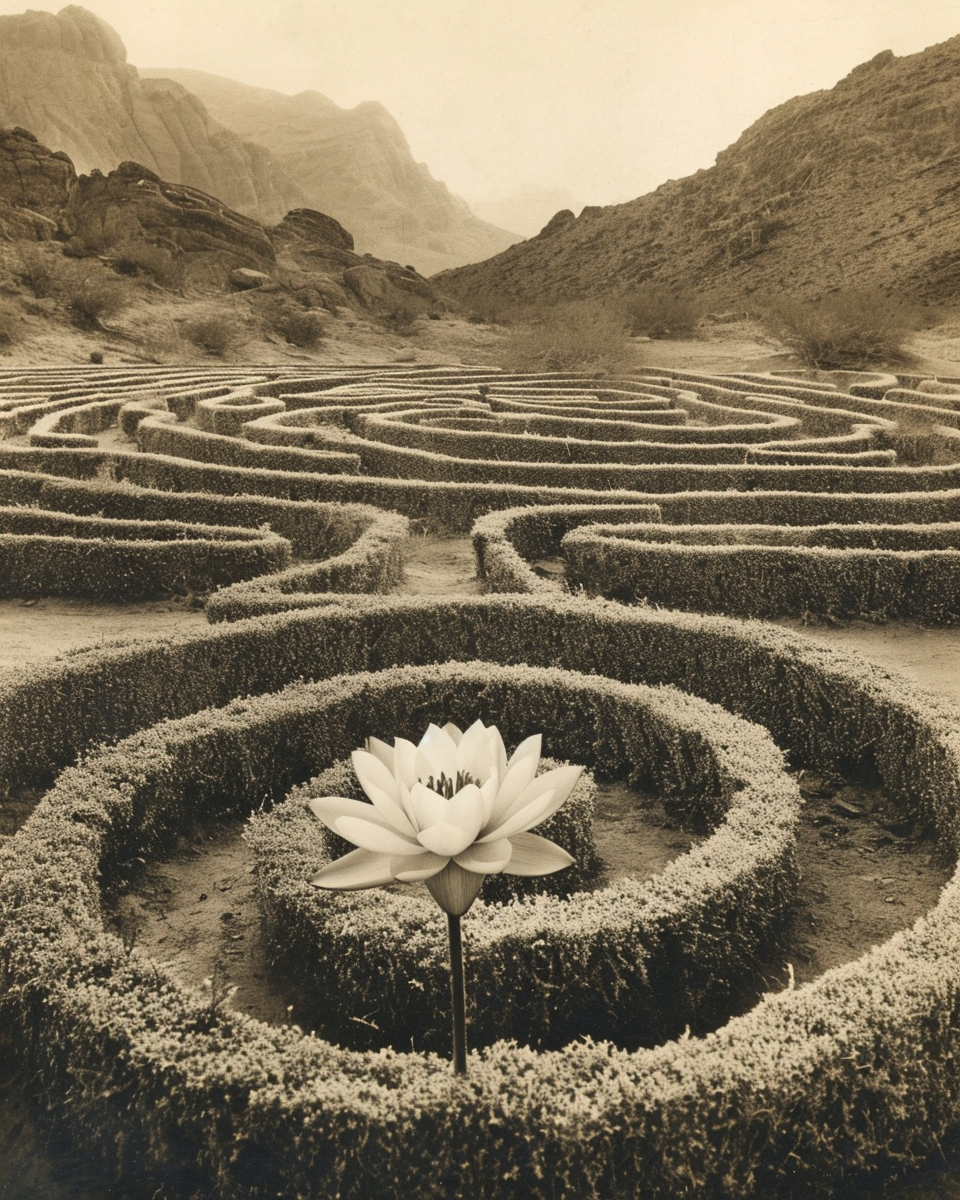 Lotus flower in desert hedge labyrinth