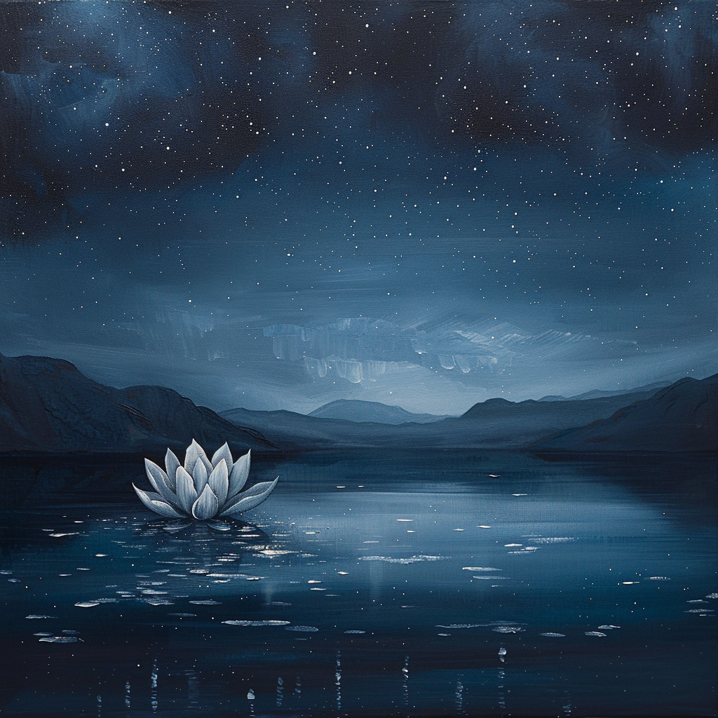 Lotus flower on serene lake