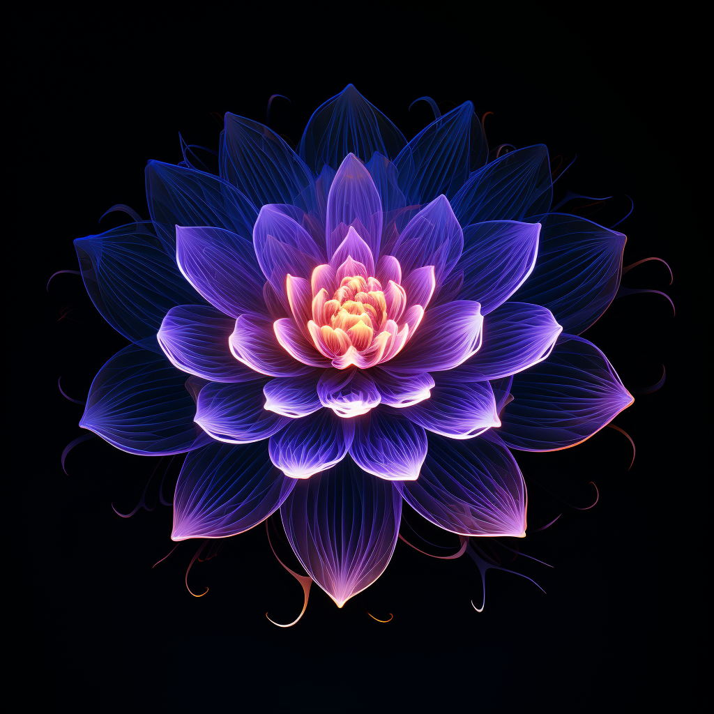 Lotus flower pulsating ultraviolet on black background