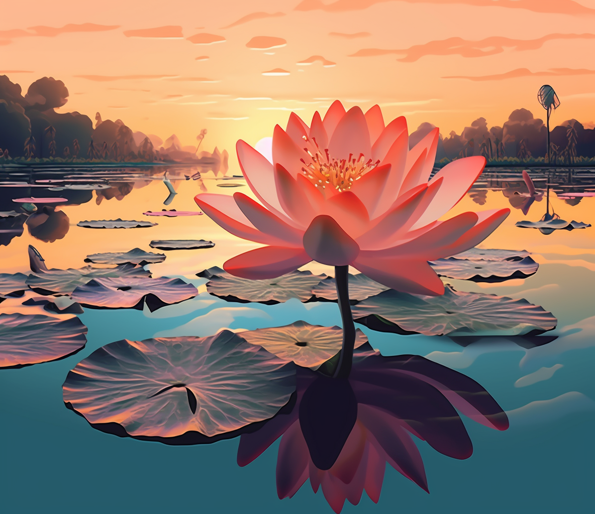 Side view of fully opened lotus flower on water