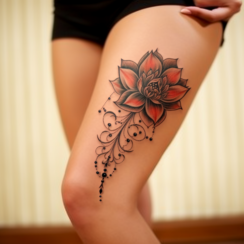 Beautiful lotus flower tattoo with side details