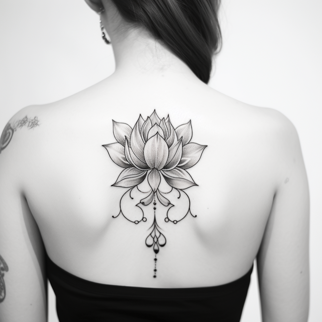 Black and White Lotus Flower Tattoo