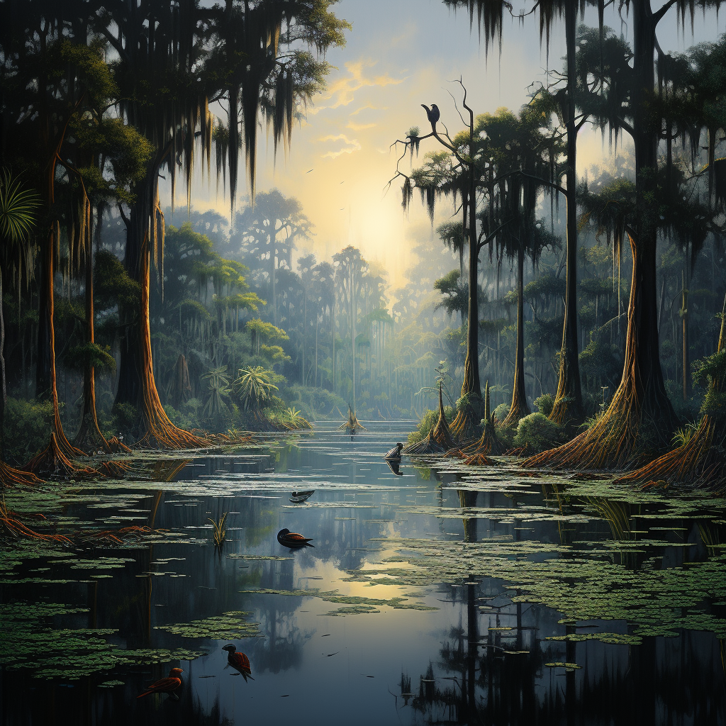 Tranquil Louisiana swamp oasis scenery