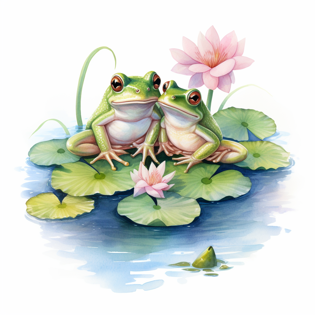 Two frogs in love on lily pad