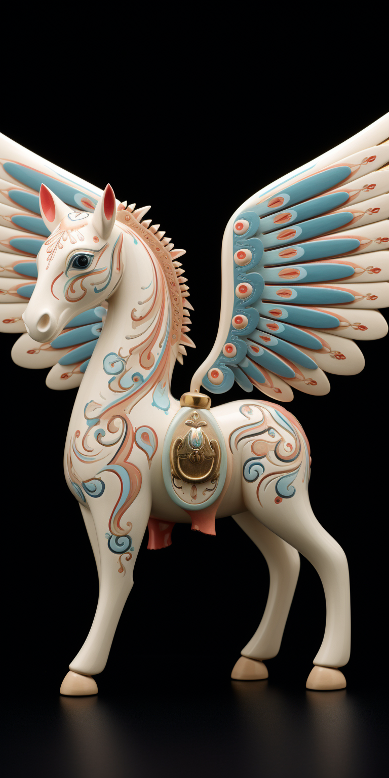 White horse with wings symbolizing love and harvest