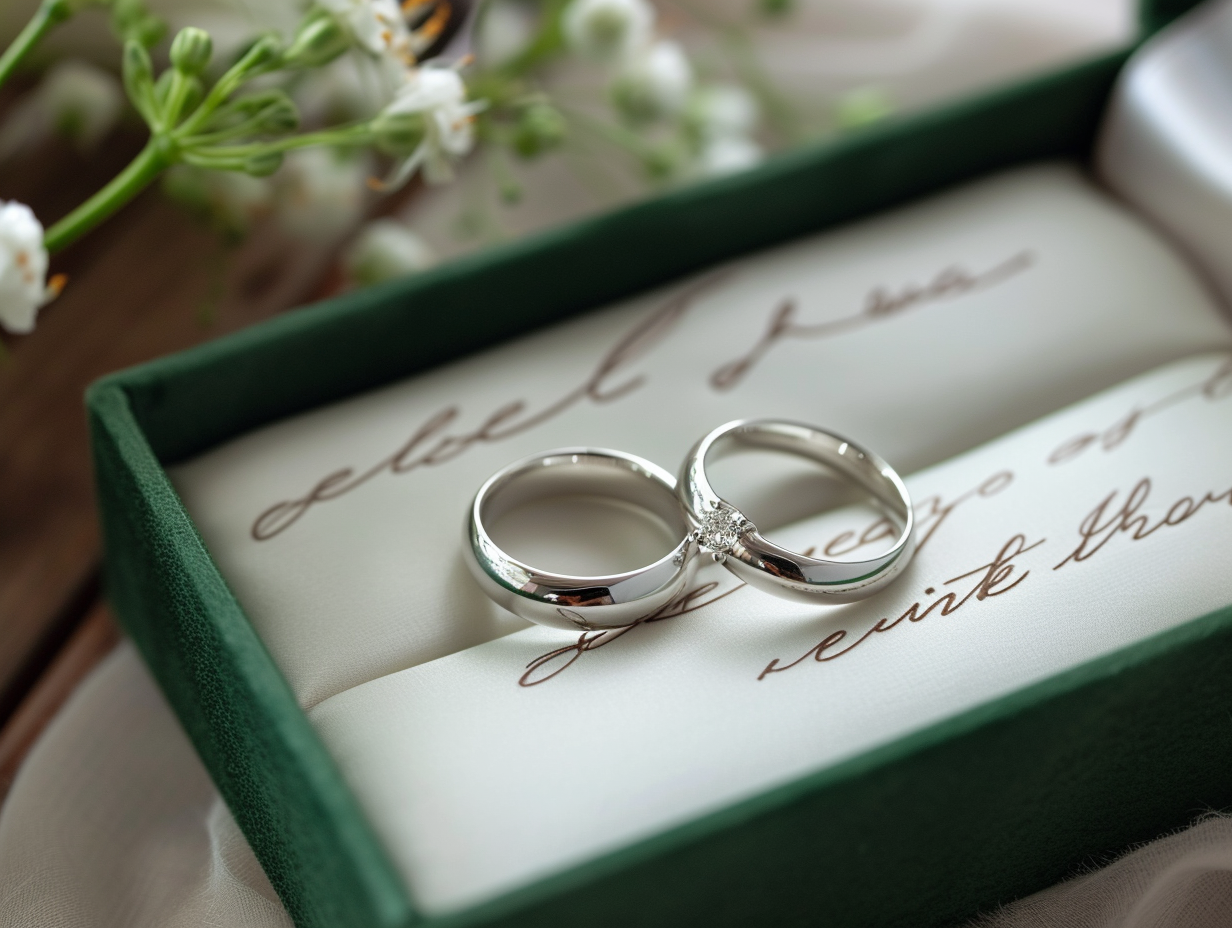 Handwritten love letter and intertwined rings