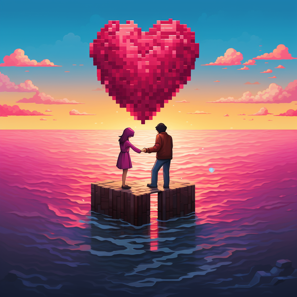 Pixel art expressing love and perspective