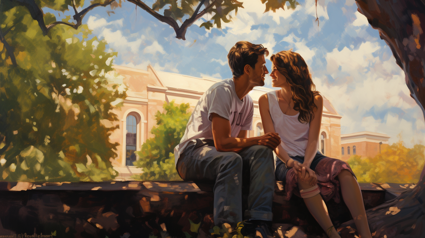 Romantic love story painting on campus