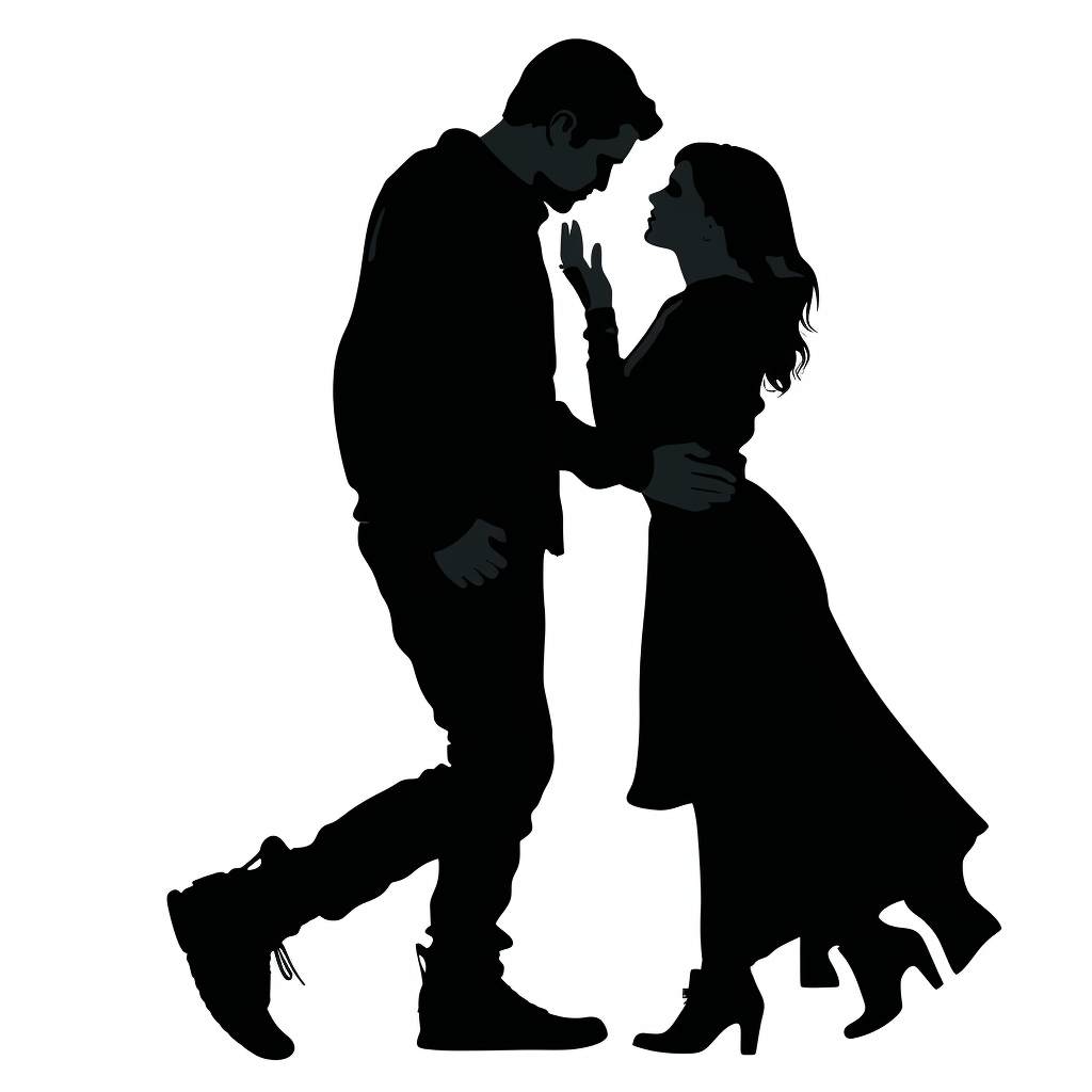 Silhouettes of man and woman in love position