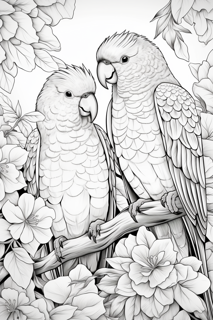 Beautiful Lovebirds Coloring Page