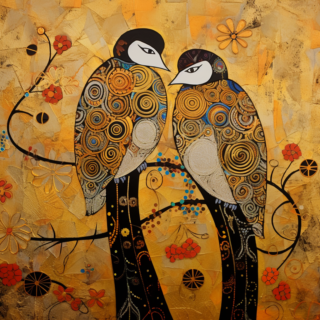 Gustav Klimt inspired love birds