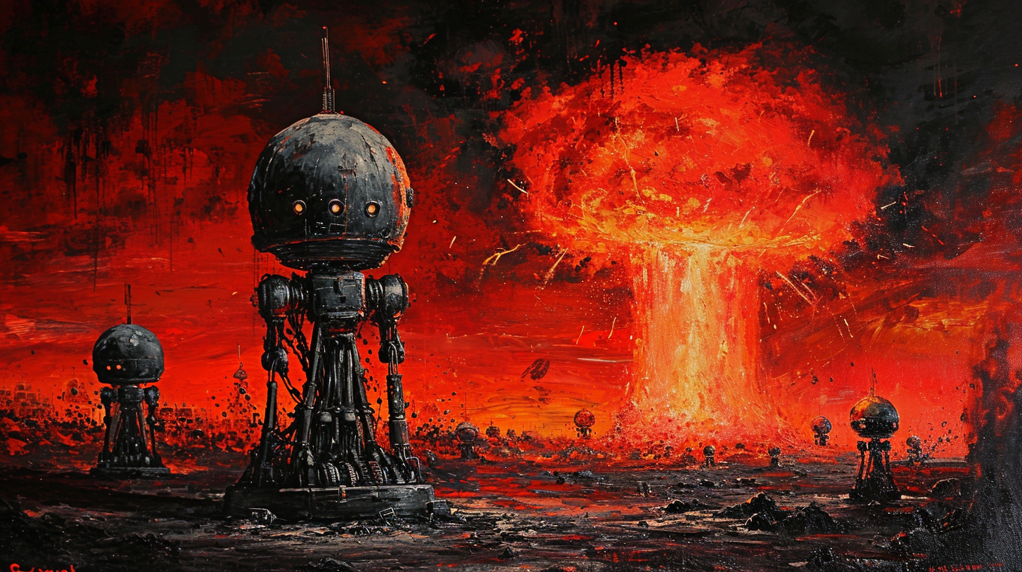 Lovecraftian robots nuclear explosion artwork