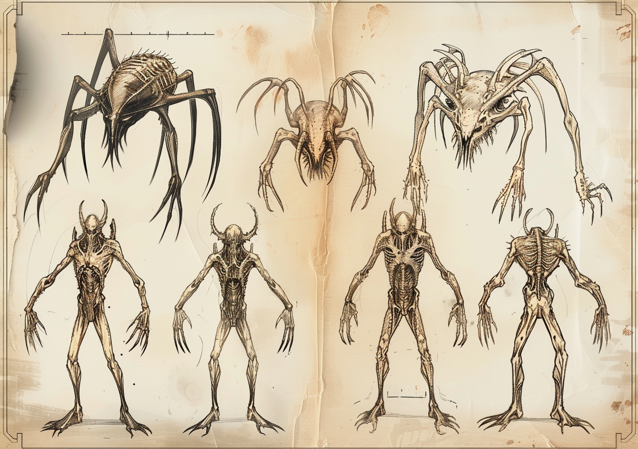 Lovecraftian creatures anatomy sketches