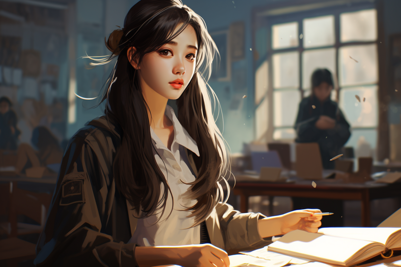 Chinese high school girl in classroom