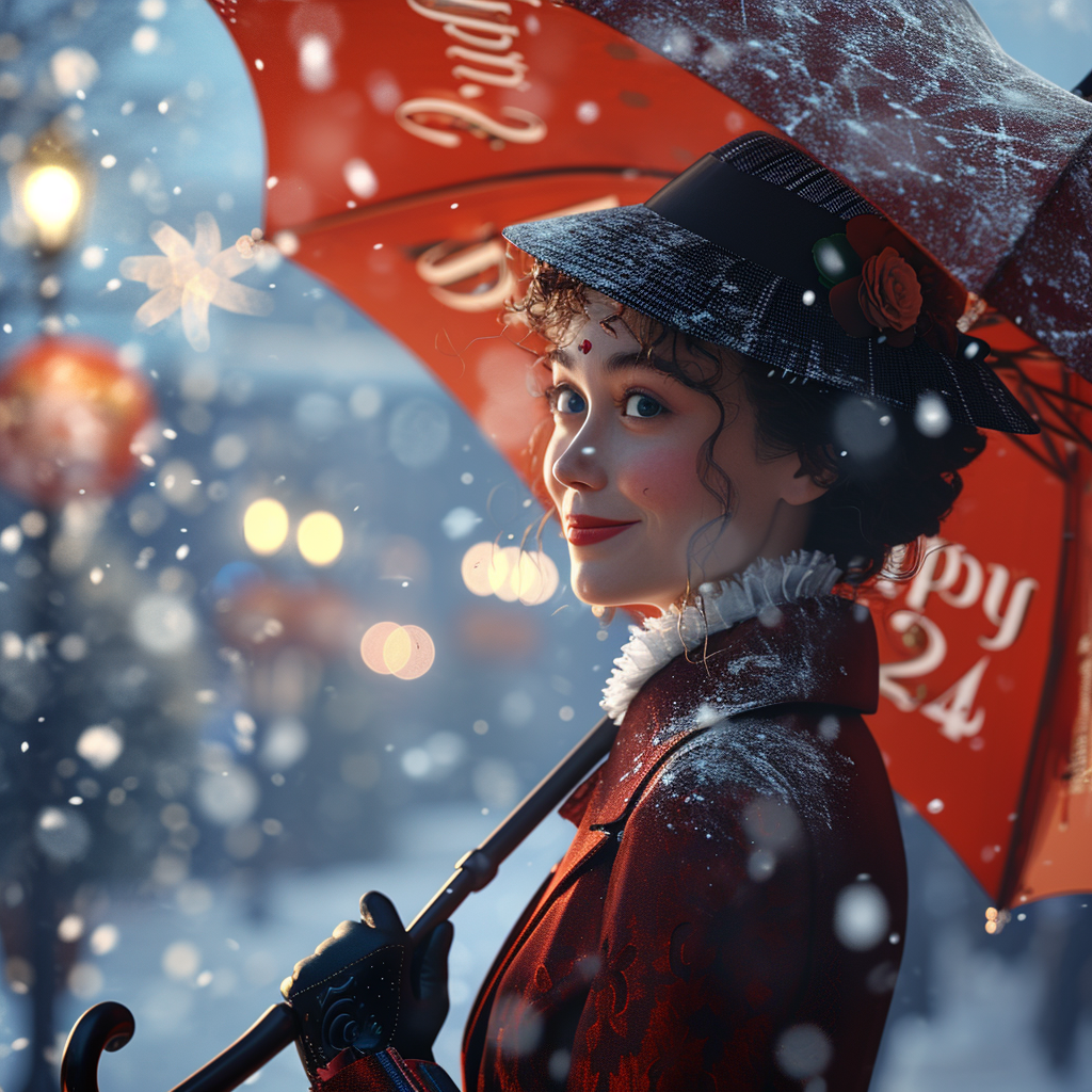 Festive Mary Poppins with Mischievous Face