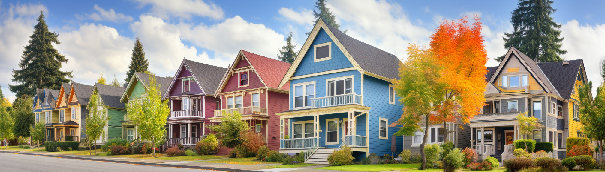 picturesque neighborhood with colorful craftsman homes