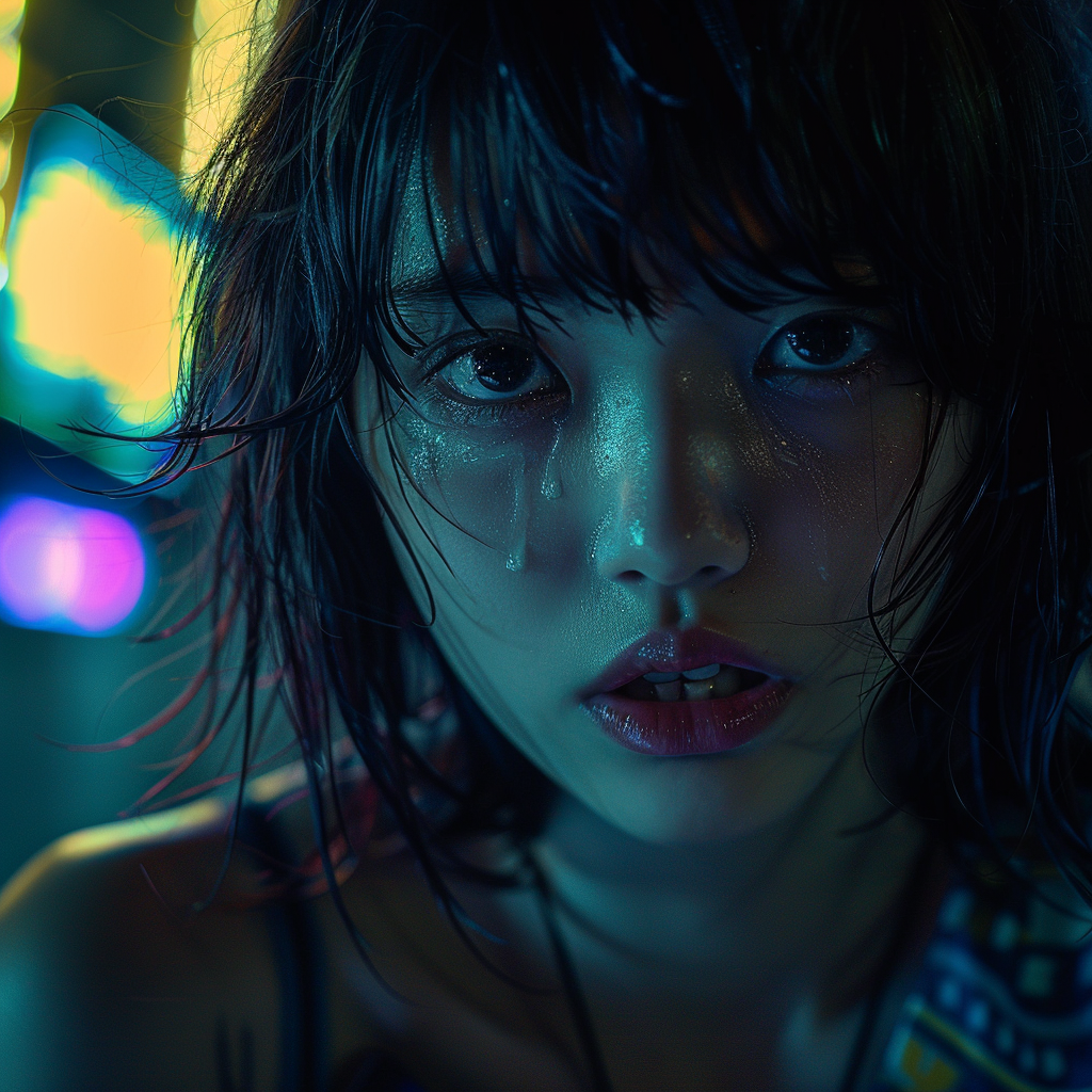 Lovely girl in neon city