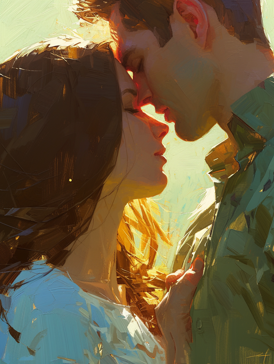 Lovers painting with strong backlight