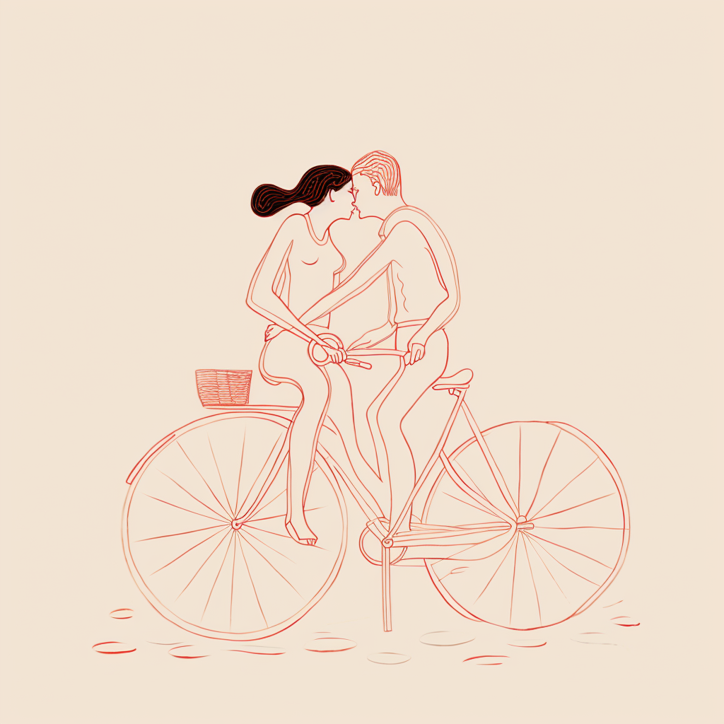 Lovers kissing on bikes illustration