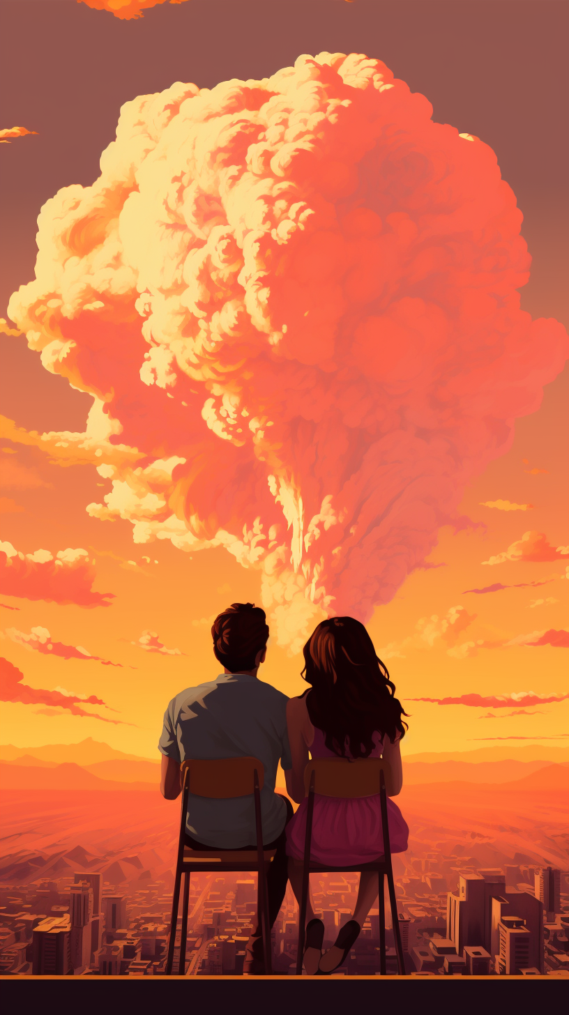 Couple on Rooftop Witnessing Nuclear Explosion