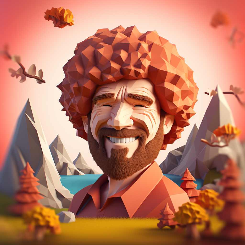 Beautiful low-poly 3D artwork by Bob Ross