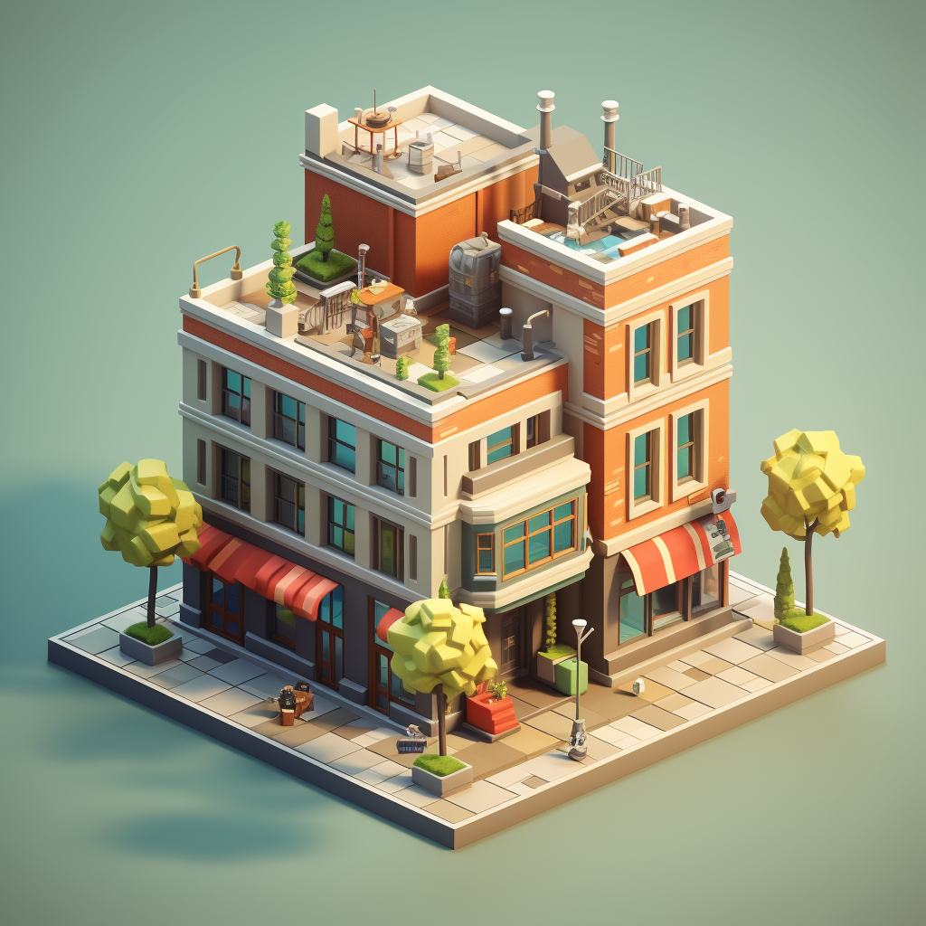 Low poly 3D building isometric perspective