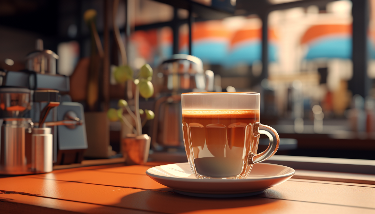 Close-up of a photorealistic low poly coffee in a cafe