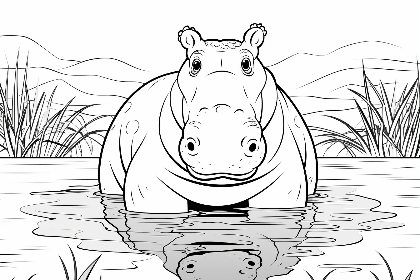 Colorful Hippo in Round Pool