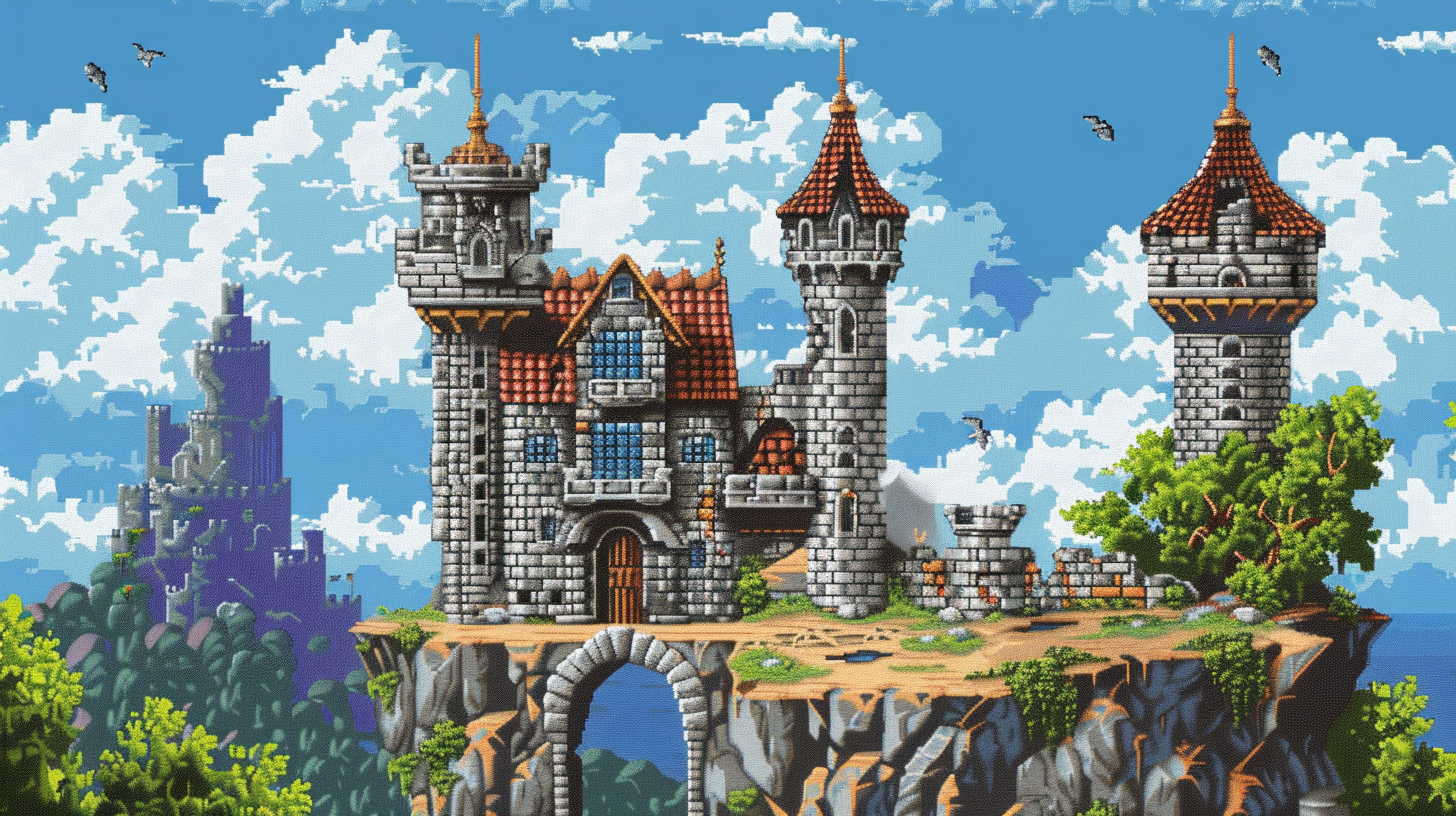 Retro castle scene illustration art