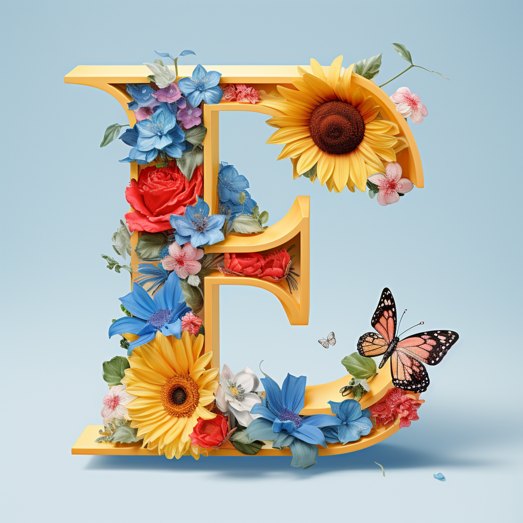 Colorful Stereoscopic Letter L with Flowers and Butterfly