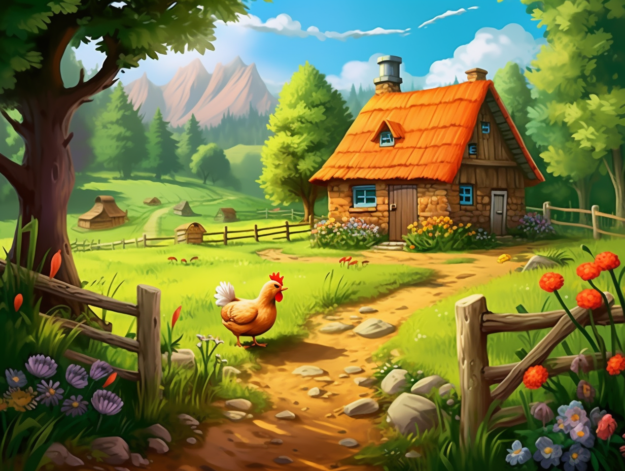 Farm scene with garden illustration