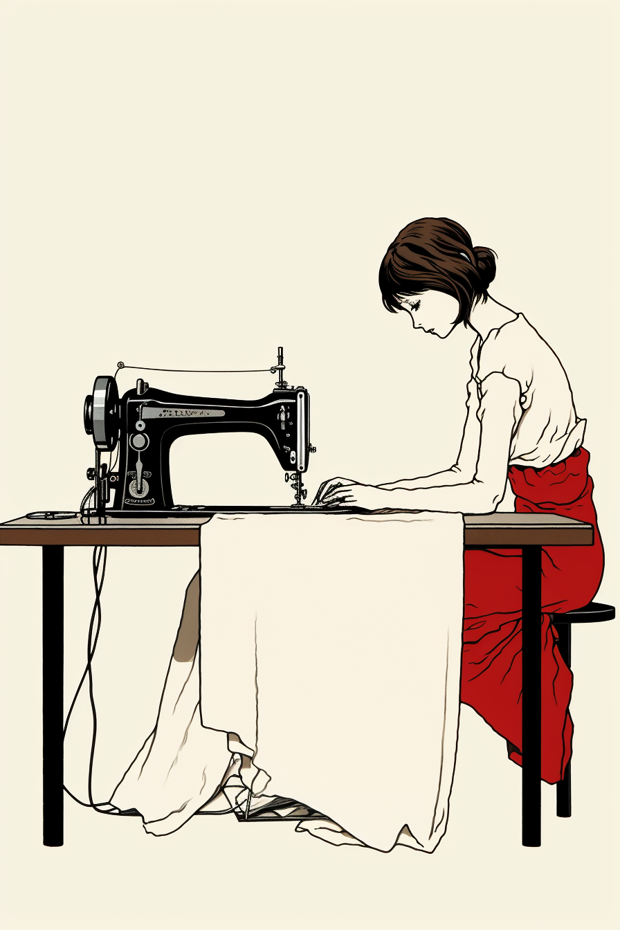 Woman sewing with sewing machine art