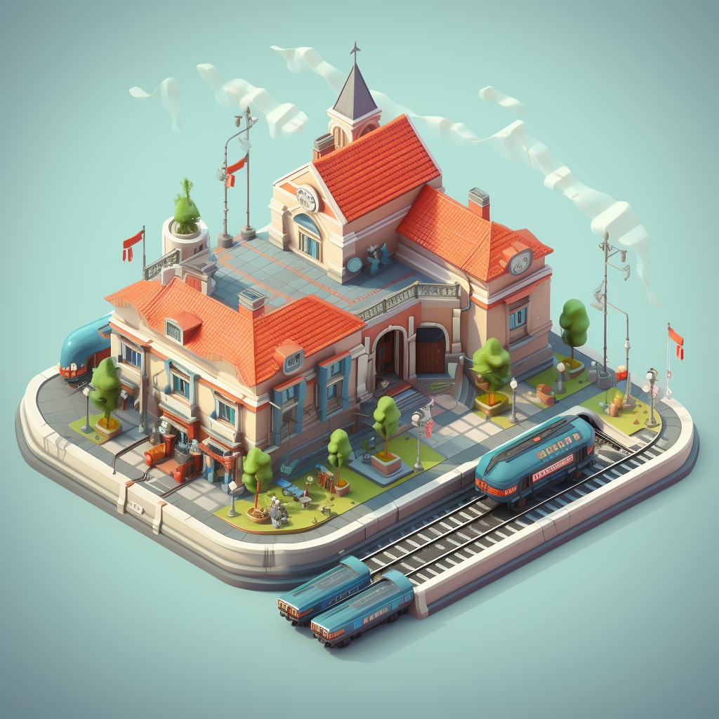 Lowpoly Isometric Railway Station