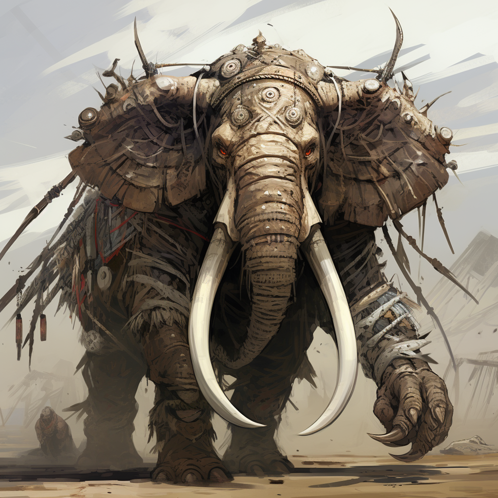 Loxodon wearing wooden earrings summoning giant spiders