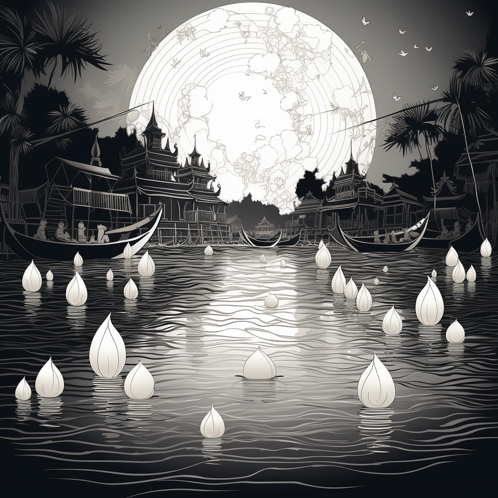 Coloring page of Loy Krathong festival