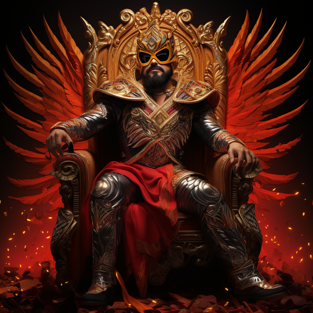 Rey Fenix, the bearded luchador on a throne