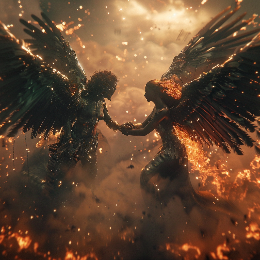 Dystopian Battle of Lucifer and Arch Angel