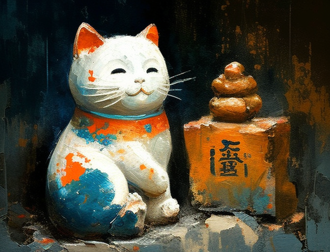 Colorful Lucky Cat Oil Painting