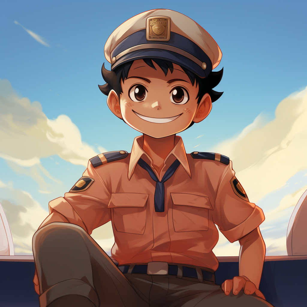 Luffy in IDF uniform with a smile