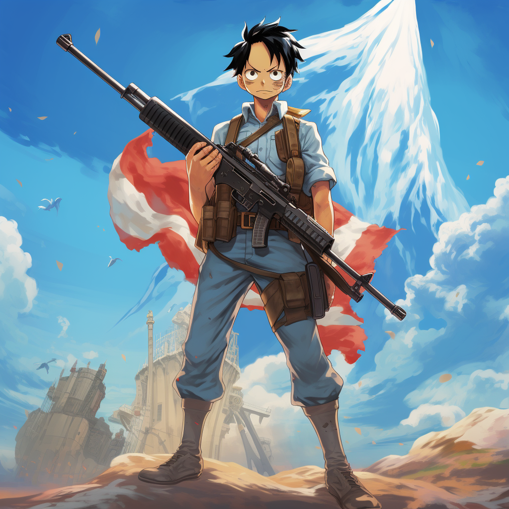 Luffy holding an M16 with Israeli flag