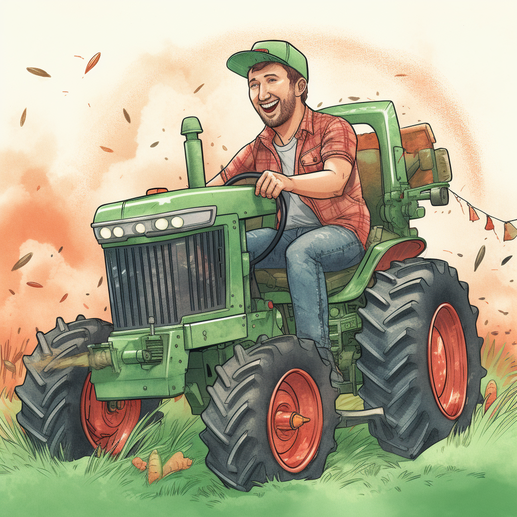 Luke Bryan driving a Fendt tractor illustration