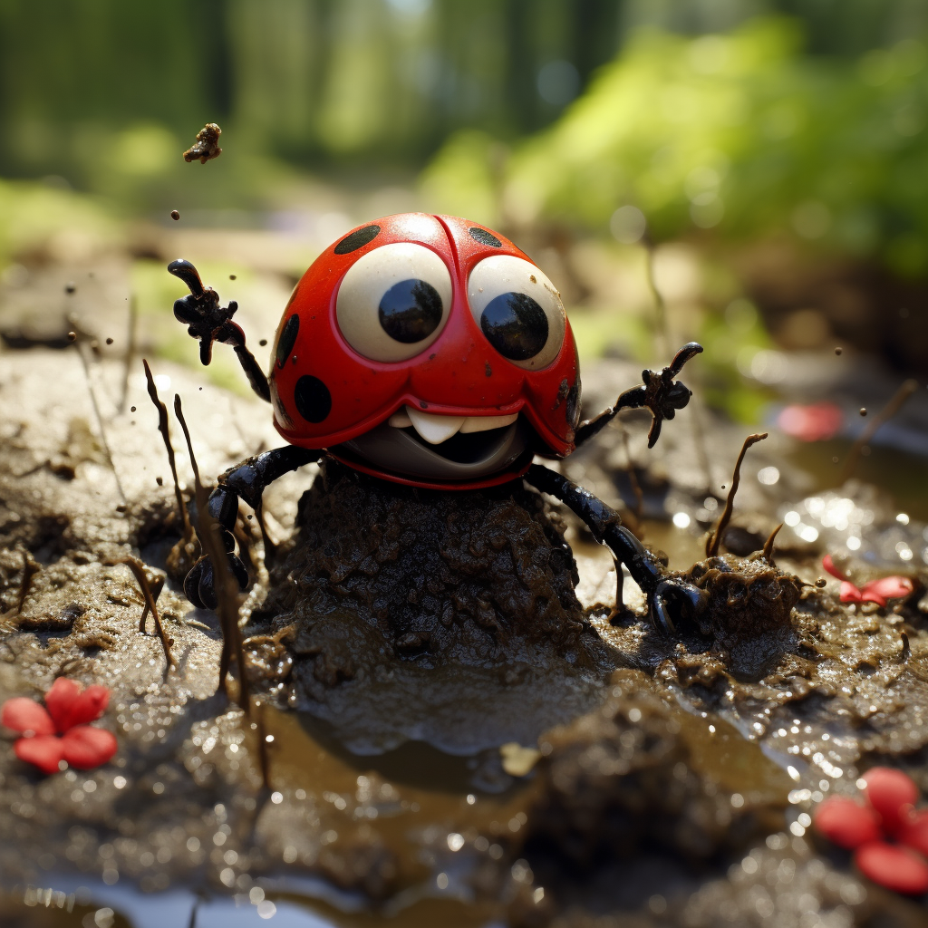 Lulu the Ladybug covered in sticky mud