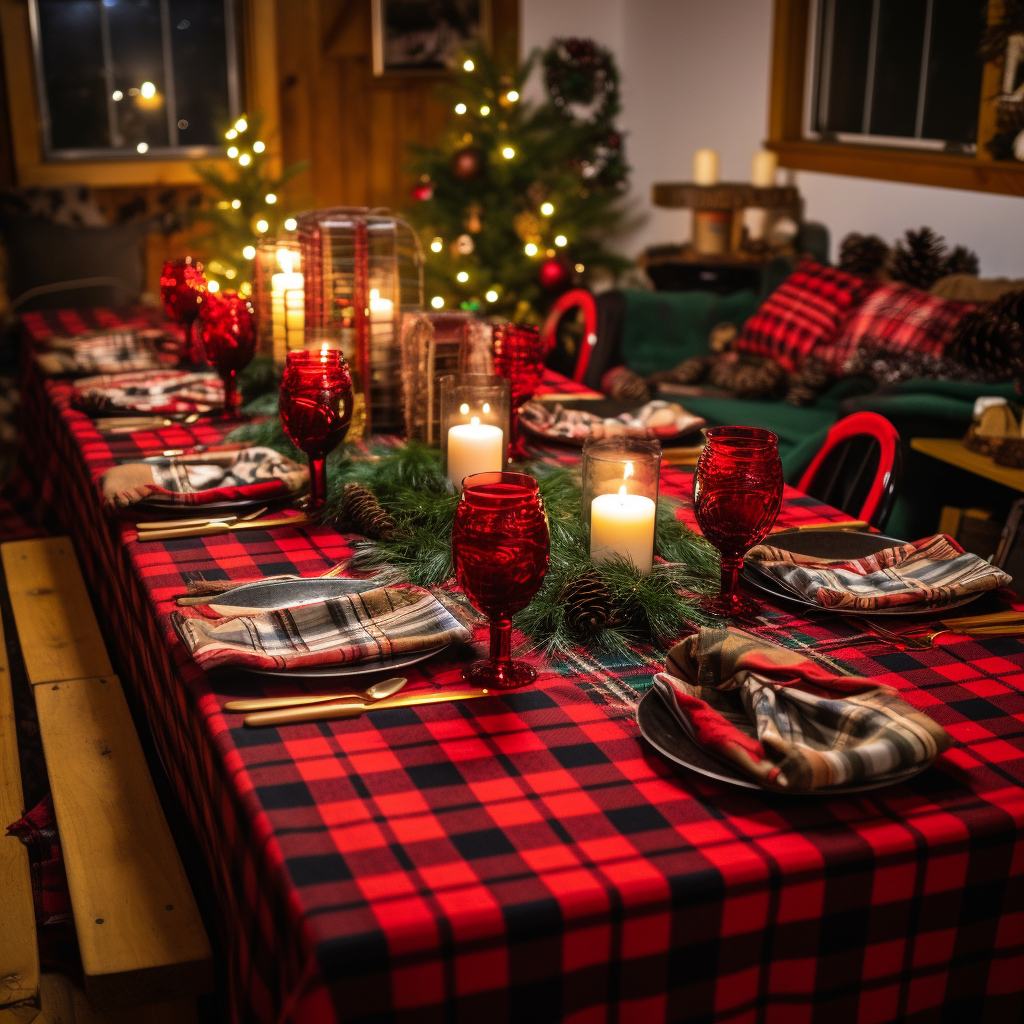 Festive lumberjack-themed Christmas dinner table