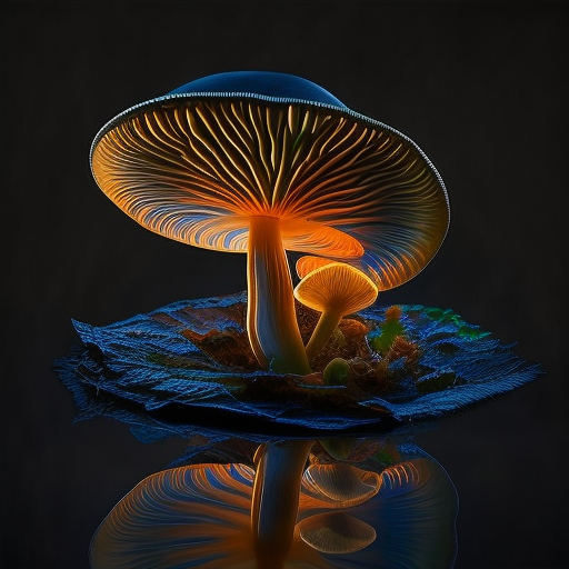 Luminescent mushroom under view glowing