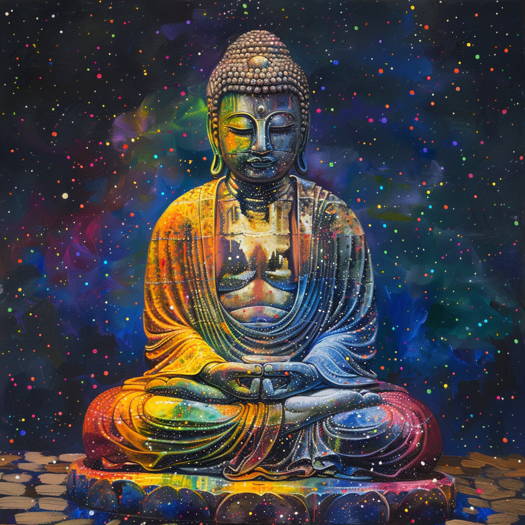 Luminous Buddha Oil Painting Rainbow View