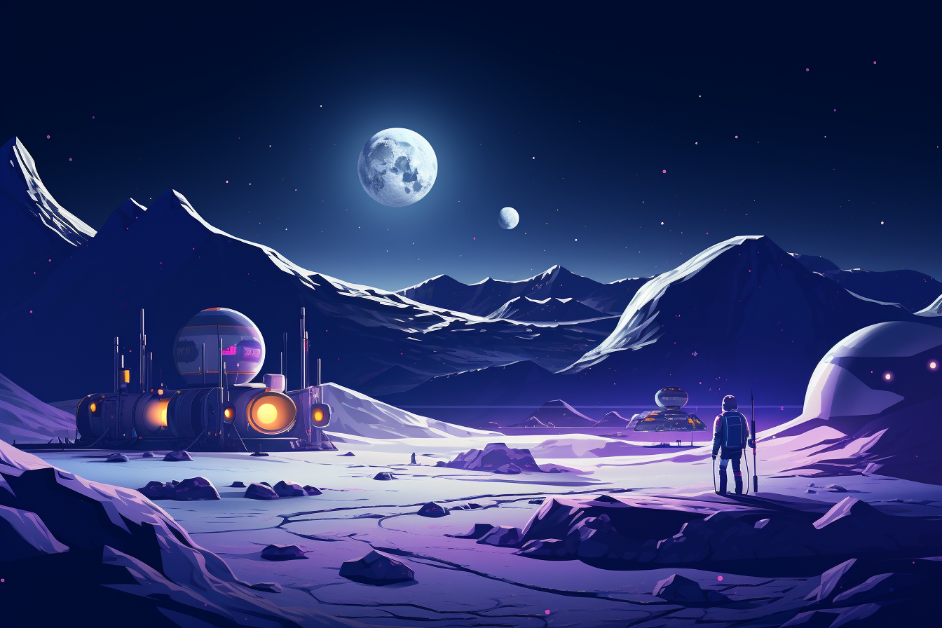 Lunar Base in Kurzgesagt Style